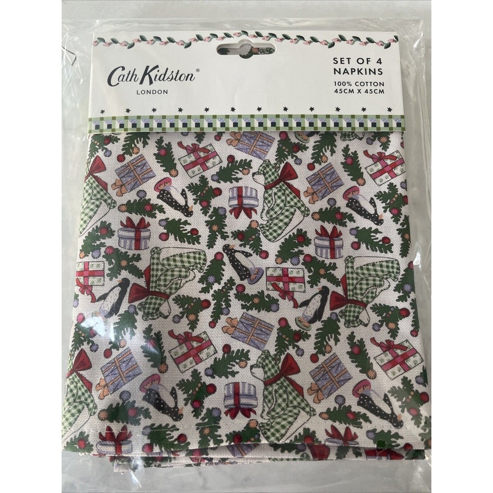 Cath‎ Kidston Christmas Ditsy Fabric Whimsical Christmas Napkins 4-Pack NEW